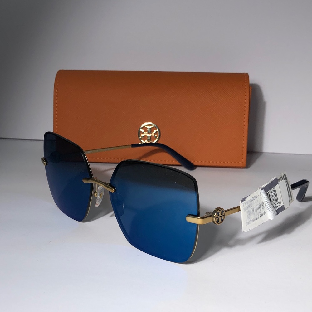 New Authentic Tory Burch TY6080 Blue Sunglasses with Orange Case - Picture 7 of 14